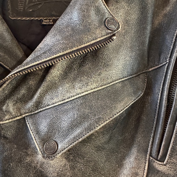 Men's Vintage Teknic Distressed Brown Leather Biker Jacket with Armor 2 XL - Picture 10 of 14